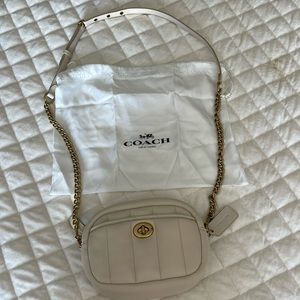 Coach camera bag quilted cream and brass